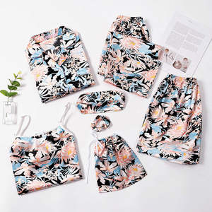 Pyjama pour femmes, <span class=keywords><strong>ensemble</strong></span> de sept pièces en soie, à porter en toutes saisons, printemps-été, manches longues, shorts, vêtements de maison - Product Image 3