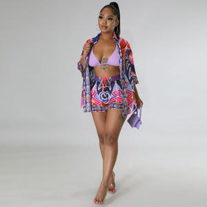 女式2025春夏时装街装套装优雅长袖印花上衣膝盖短裤2件套供应商上衣 - Product Image 2