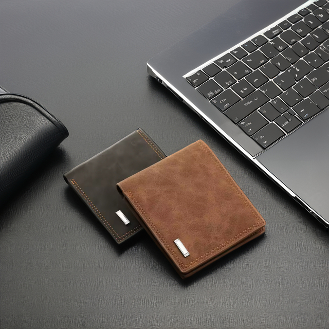 Trendy Slim Luxury PU Card Holders Casual Fashion RFID Short Minimalist Leather Wallet for Men Short Minimalist Luxury PU Card