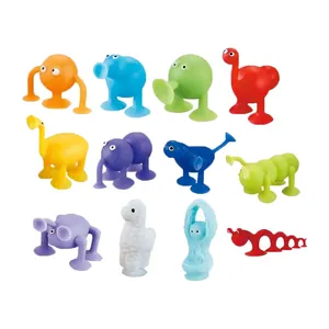 QS 2023 Juguetes Divertidos promocionales Baby Pops Sucker bloques de silicona suave Animal llavero succión pasta baño pequeños juguetes de construcción