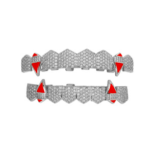 Hip Hop - Grillz de Oro de 18K con Llama Roja y Colmillos de Vampiro, para Dientes Superiores e Inferiores, para <span class=keywords><strong>Hombre</strong></span>, <span class=keywords><strong>Disfraz</strong></span> de Cosplay de <span class=keywords><strong>Rapero</strong></span> - Product Image 3