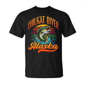 T-shirt retrò con motivo al tramonto sul fiume Chilkat Alaska Fishing - Product Image 2