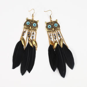 Pendientes de Plumas de Búho Estilo Bohemio, Chapados en Oro, de Aleación, Joyería de Fiesta para Mujer - Product Image 3