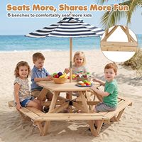 Table de pique-nique hexagonale en bois pour enfants, table et chaises d'extérieur pour enfants, adaptées à la cour, au jardin, à la pelouse