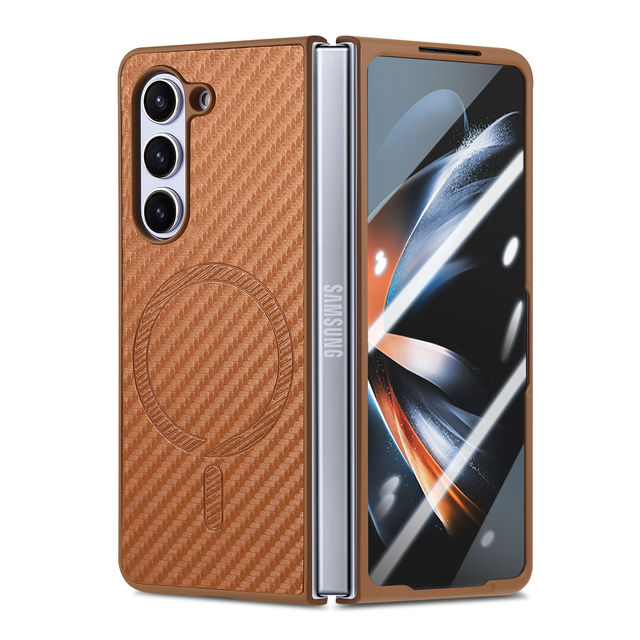 For Samsung Fold 6 Carbon Fiber Patterned Magnetic Phone case for Samsung Galaxy Z Fold 6 Retro Magnetic Phone case