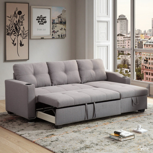 Modern <b>Sofa</b> Bed With Linen Fabric Upholstery And Wooden Frame Featuring <b>Pull</b> <b>out</b> sleeper bed With Storage Chaise - Product Image 4