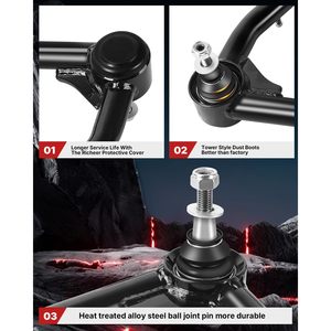 Bras de suspension supérieurs avant Vypart noirs pour rehausse de 2 à 4 pouces pour Silverado 1500 Sierra 2019-2024, kit de suspension en acier, neuf, garantie 12 mois - Product Image 3