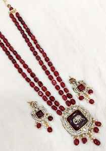 Nombre: perla de cristal granate con Kundan artificial y collar largo de piedra hecho a mano producto a granel. - Product Image 5