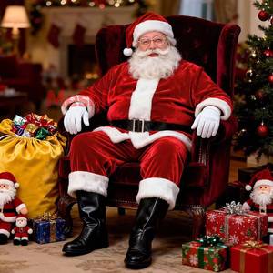Costume de Père Noël rouge pour adulte avec bordure en velours et divers accessoires - Tenue de cosplay pour fête de Noël - Product Image 1