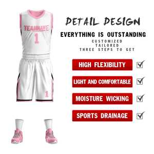 Custom White <b>Pink</b> Double Side Sets Design Sportswear Basketball Jersey - Product Image 2