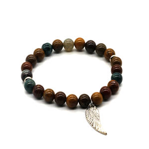 Commercio all'ingrosso vendita calda bracciale ali d'angelo 8mm pietra naturale fossilizzata pietra di legno perlina bracciale - Product Image 3