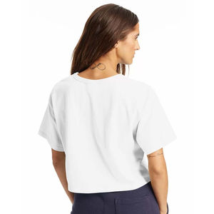 Vente en gros été coton manches courtes col rond haut court T-shirt pour femmes décontracté tricoté couleur unie pull décontracté haut court - Product Image 3