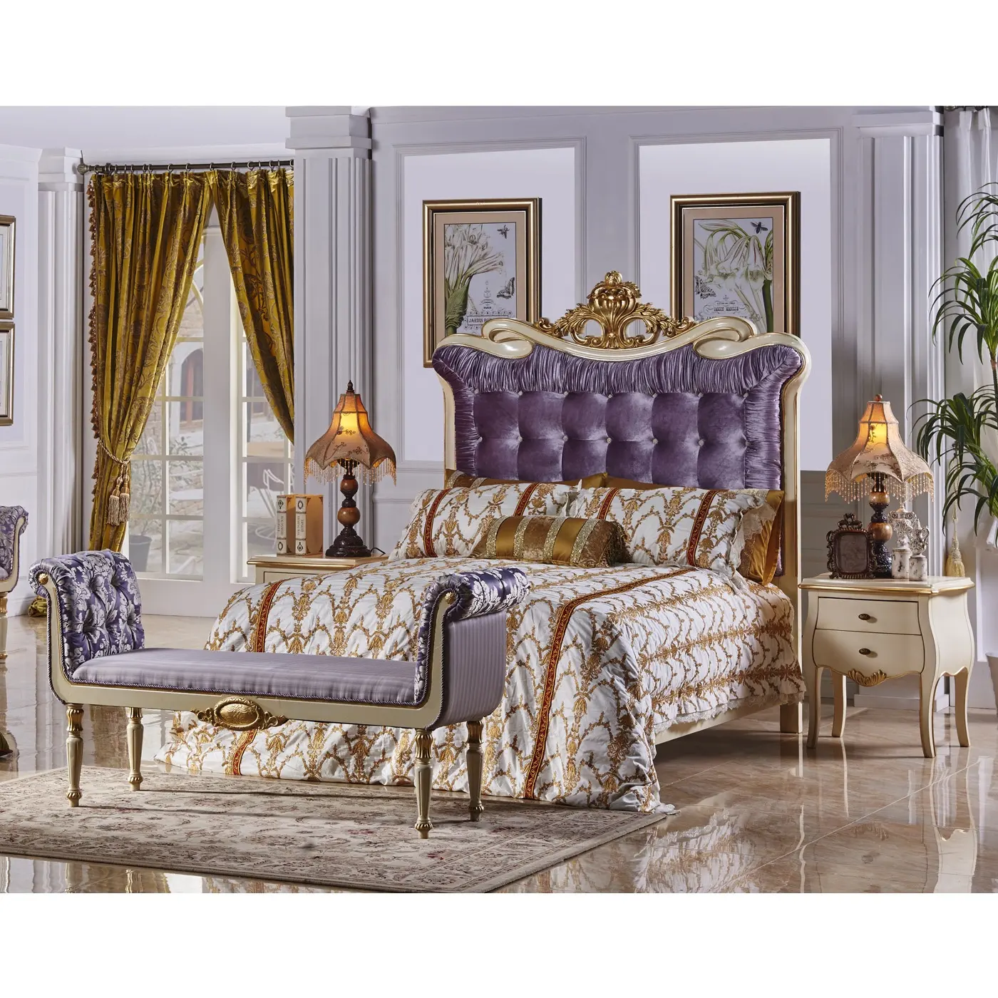 Luxury Italian classic high quality 1.5m single bed set furniture bedroom products