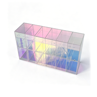 Boîte de rangement pour bijoux en acrylique arc-en-ciel irisé, organisateur de bureau pour strass à ongles, boucles d'oreilles, bagues, figurines et boîtes surprises