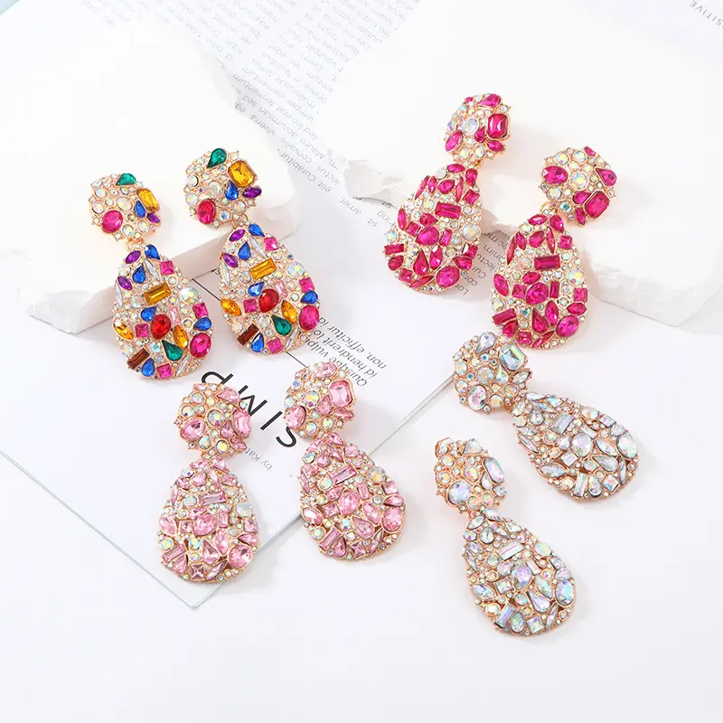 KinLing OEM Pendientes Korean Fashion Exaggerate Diamond Drop Ear Clip Earrings Trendy