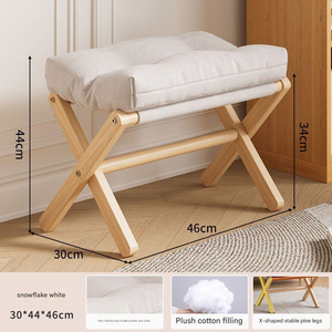 เก้าอี้พับวางเท้า ขาไม้รูปตัว X เบาะโฟมหนานุ่ม เก้าอี้แต่งหน้า เก้าอี้บุนวมขนาดเล็ก สำหรับห้องนอน ห้องนั่งเล่น - Product Image 5