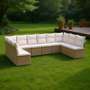 Conjunto de Sofás de Jardín de Ratán PE Beige, Muebles Modulares para Exteriores, 10 Plazas, Diseño Contemporáneo - Product Image 2
