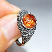 Bague en quartz rutilé cuivré œil de chat naturel, bague cabochon en argent oxydé vintage, bijoux en cristal chatoyant faits à la main