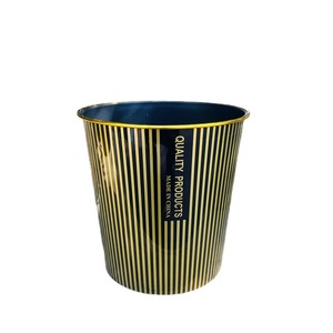 Black And Gold Trim <b>Plastic</b> Waste <b>Bins</b> Cylindrical Indoor Decorative Trash Cans For Home <b>Kitchen</b> Bathroom Use - Product Image 5