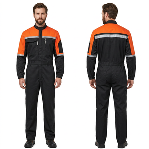 Overol de Trabajo Reflectante para Hombre, de Poliéster, Naranja y Negro, Bicolor, con Franjas Reflectantes - Product Image 1