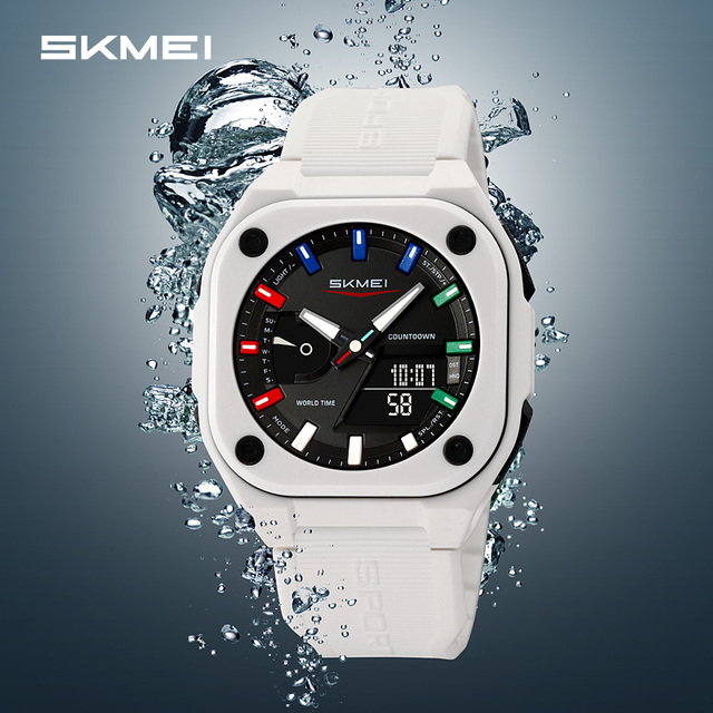 New Skmei 2328 Fashion Waterproof Dual Time Sport Silicone Strap Custom Digital square Shaped Man Watch