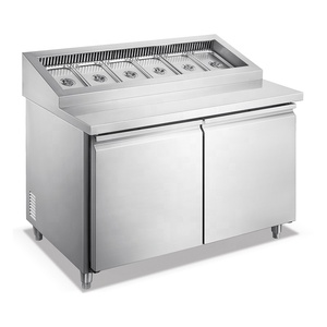 Réfrigérateur professionnel en acier inoxydable pour présentation de pizzas / Comptoir réfrigéré pour pizzas et salades / Table de préparation de pizzas avec plateau en marbre - Product Image 3