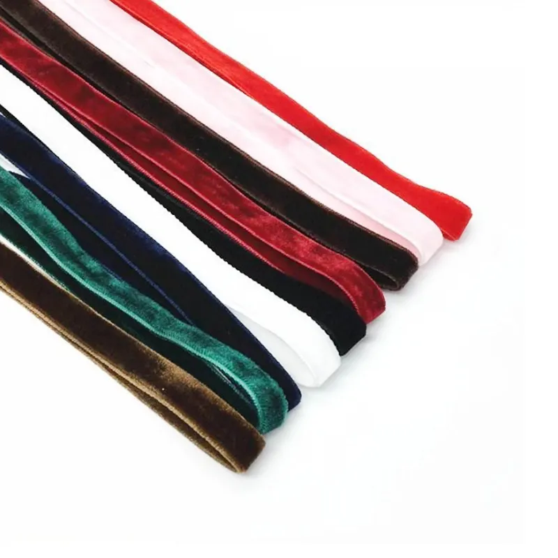 High quality 2.5cm wide in stock customized solid colors no elasticity single faced thick velvet ribbon tape on roll for craft