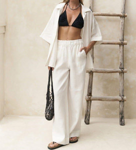 Conjunto de algodón 100% para mujer, venta al por mayor, pantalones casuales holgados de manga corta de alta calidad, conjunto de dos piezas para mujer, primavera - Product Image 4