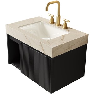 Mobile bagno <span class=keywords><strong>EIDEN</strong></span> da 30 pollici con lavabo, mobiletto sospeso, piano in pietra sinterizzata color crema con venature oro e lavabo in ceramica con 3 scomparti - Product Image 4