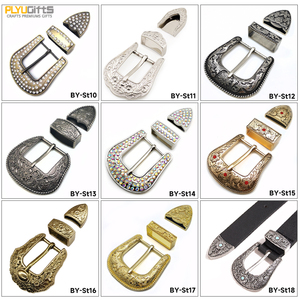Ensemble de 3 boucles de ceinture personnalisées style western en zinc, forme fer à cheval en U, finition argent antique, gravure florale 3D en relief, DIY - Product Image 3