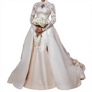 Vestidos de Novia Africanos 2 en 1 Personalizados, Estilo Sirena, con Cuello Alto, Vestidos de Novia Árabes Sexys, Mangas Largas, Encaje, Robe De Mariée - Product Image 4