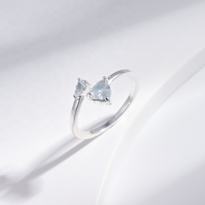 Anillo de boda de plata de ley 925 con diseño de estrella, corazón y lazo, con circonita, ajustable, económico y sencillo, para chicas. - Product Image 1