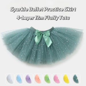 Falda Tutú de Tul <span class=keywords><strong>con</strong></span> Lazo Brillante <span class=keywords><strong>para</strong></span> <span class=keywords><strong>Niñas</strong></span>, Falda Corta de Ballet de 4 Capas <span class=keywords><strong>con</strong></span> Cintura Elástica de Algodón <span class=keywords><strong>para</strong></span> Práctica de Danza, Fiesta de Verano - Product Image 2