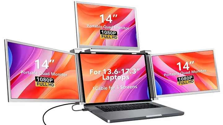 2024 Portable Tri Screen Monitor - 14 Inch Quadruple Display for