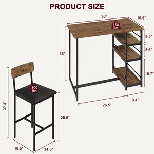 Luxury <b>bar</b> stools, creative home pub wall-mounted dining <b>table</b> and chair set with storage - Product Image 3