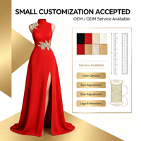 Robe de soirée longue en satin tissé pour femme, coupe empire, ligne A, sans manches, avec appliques dorées, fente haute, drapée, pour soirée formelle et bal de promo