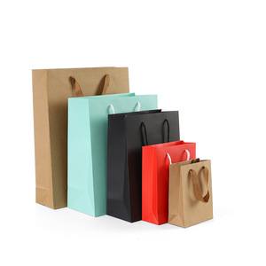 Venta caliente llena de colores marrón blanco logotipo personalizado mango de <span class=keywords><strong>tela</strong></span> bolsas de papel de Kraft para regalo y <span class=keywords><strong>ropa</strong></span> - Product Image 2