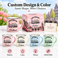 Mug Keramik Tulip Belanda Amsterdam, Cangkir Kopi Enamel Pink Personalisasi, Pemasok untuk Toko Suvenir