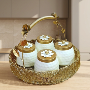 Ensemble de pots à épices avec couvercle fleuri et poignée en métal pour la cuisine - Product Image 6