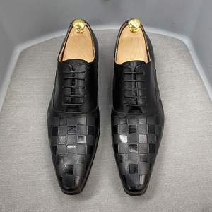Black and <b>White</b> Waterproof Autumn Pointed Leather <b>Lace</b>-Up Shoes for Wedding Party-Classic Gentleman's British Style - Product Image 4