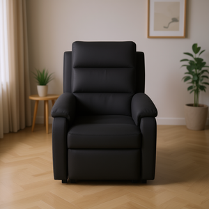 Black Pu Leather Recliner <b>Chair</b> Manual Operation Contemporary Design Solid Back <b>Padded</b> Arms Living Room Furniture - Product Image 2