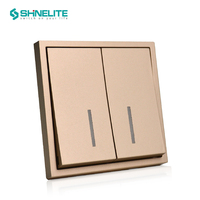 SHINELITE prix usine nouvelle conception 80*80mm taille EU 2 Gang 1 voie interrupteur mural électrique or noir blanc gris avec lumière LED