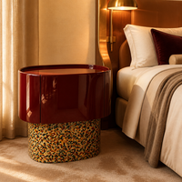 Table de chevet ovale moderne et minimaliste pour chambre à coucher, laque bordeaux brillante, tiroir unique, piétement mosaïque, MDF E1 écologique