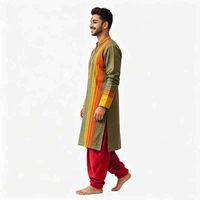Ensemble Kurta Dhoti en polyester vert olive pour homme, vêtements ethniques indiens traditionnels pour les festivals et les mariages