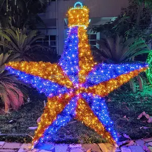 Décoration de rue de Noël en plein air commerciale Motif corde lumières 3D grande étoile debout Sculpture LED décorations d'éclairage