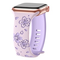 Kompatibel untuk Tali Jam Tangan Silikon Berukir Laser 3D dengan Kancing Kupu-kupu Pola Bunga Sakura Dua Warna Desain Angka 8