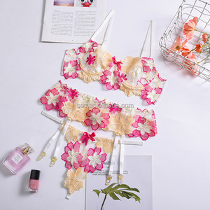 萨克诺夫W507批发2021新款美国三色蕾丝分体吊袜带3件套碎花性感青少年内衣 - Product Image 3