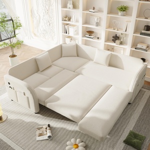 Sofá <span class=keywords><strong>Cama</strong></span> Seccional Convertible <span class=keywords><strong>en</strong></span> Forma de L de Lujo con Tela de Peluche, 85.1 Pulgadas, con Puertos USB, para el Hogar y la Oficina - Product Image 3