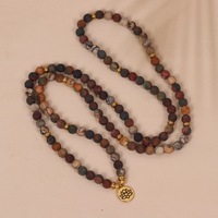 108 Mala-Perlen Spirituelles Yoga-Armband mit Lotusblüten-Anhänger, matt, 8mm, Picasso-Gebets-Mala-Halsketten/Armbänder