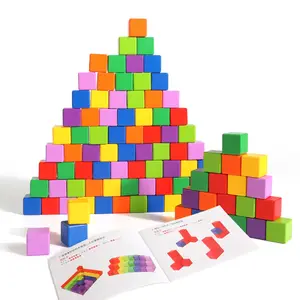 COMMIKI 30/48/60/72/100 Pieces Pine Wooden Block Pieces Game Math Calculator Block Wooden Toy Wooden Block Toy Cube